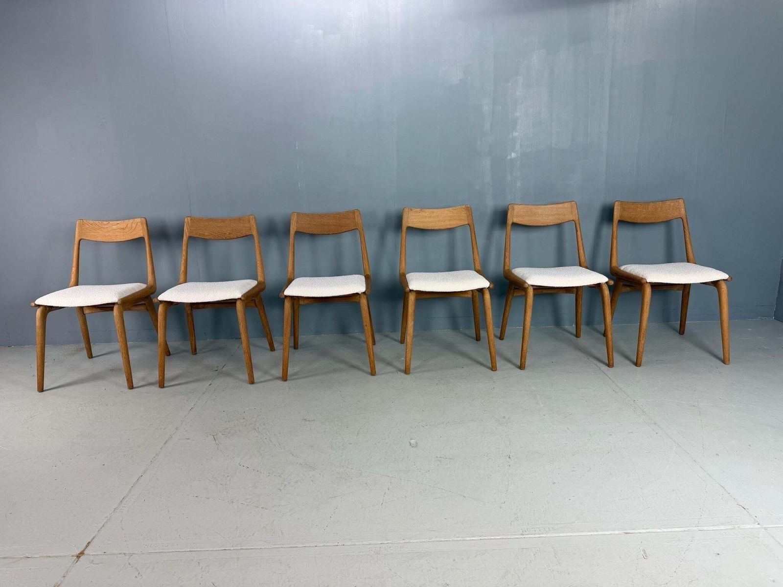 Alfred Christensen Danish Oak "Boomerang" Chairs Set Of 6 Boucle Fabric photo Furniture