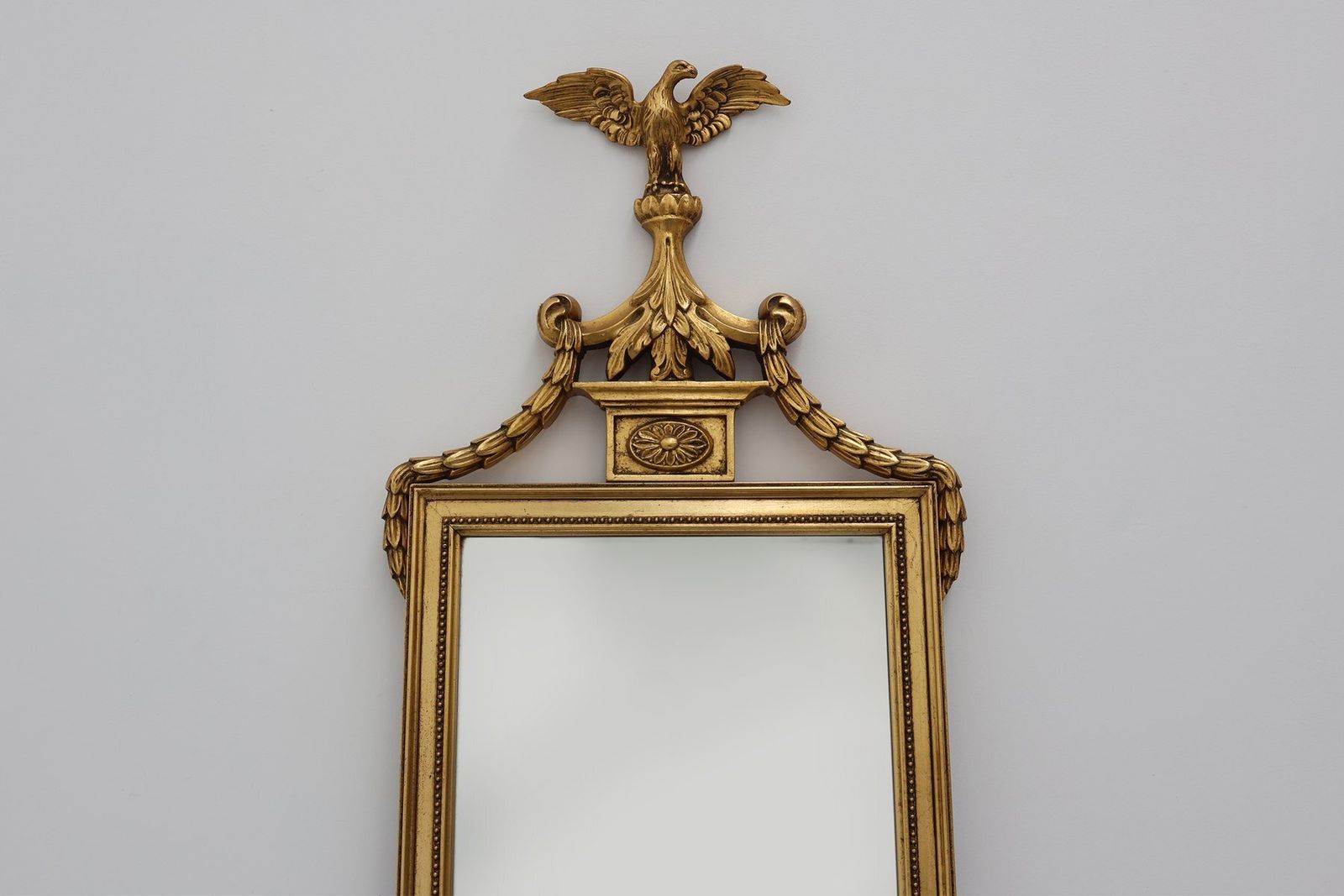 Vintage Gilded Wooden Mirror With Eagle On Top, 1950s photo furniture