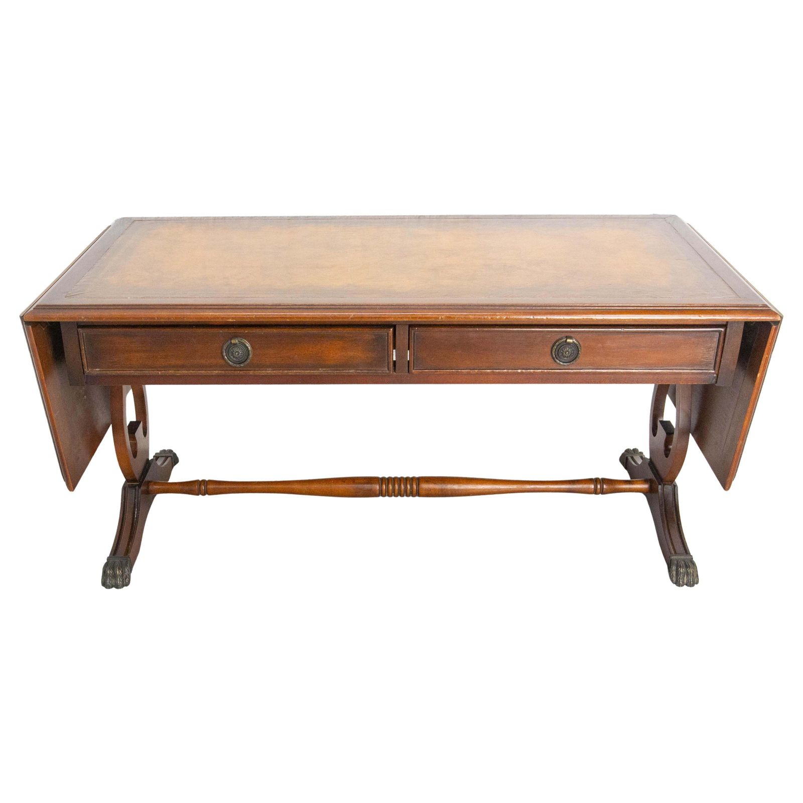 photo for sale English Folding Coffee Table White Wood And Leather, Circa 1960