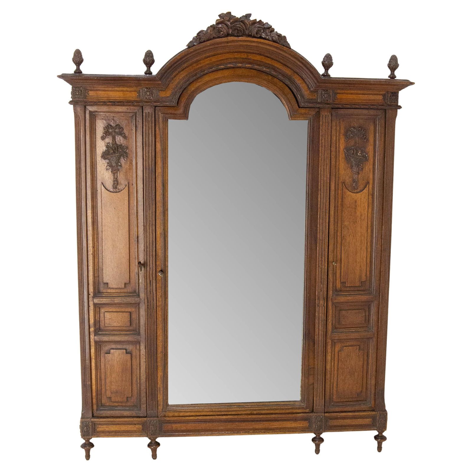 French Walnut & Beveled Mirror Little Armoire Chef D'oeuvre, Circa 1900