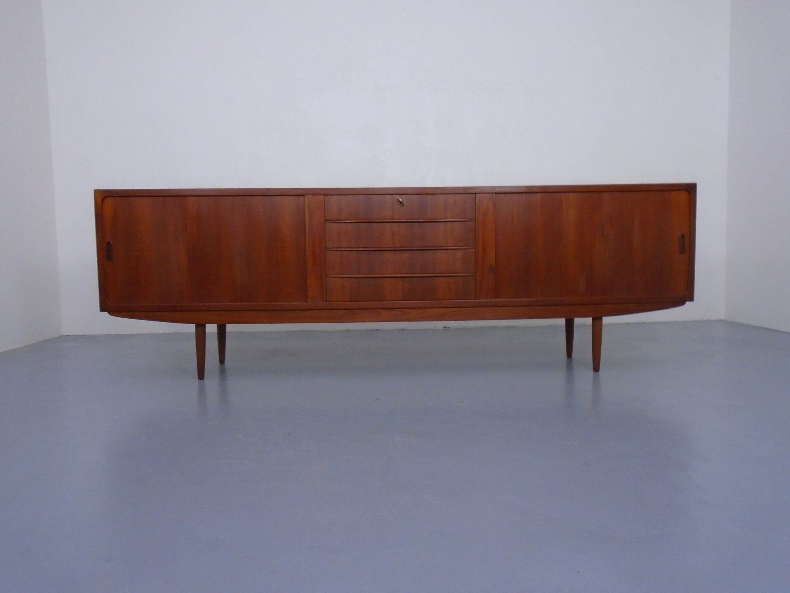 Large Teak Sideboard With Sliding Doors, Denmark, 1950s