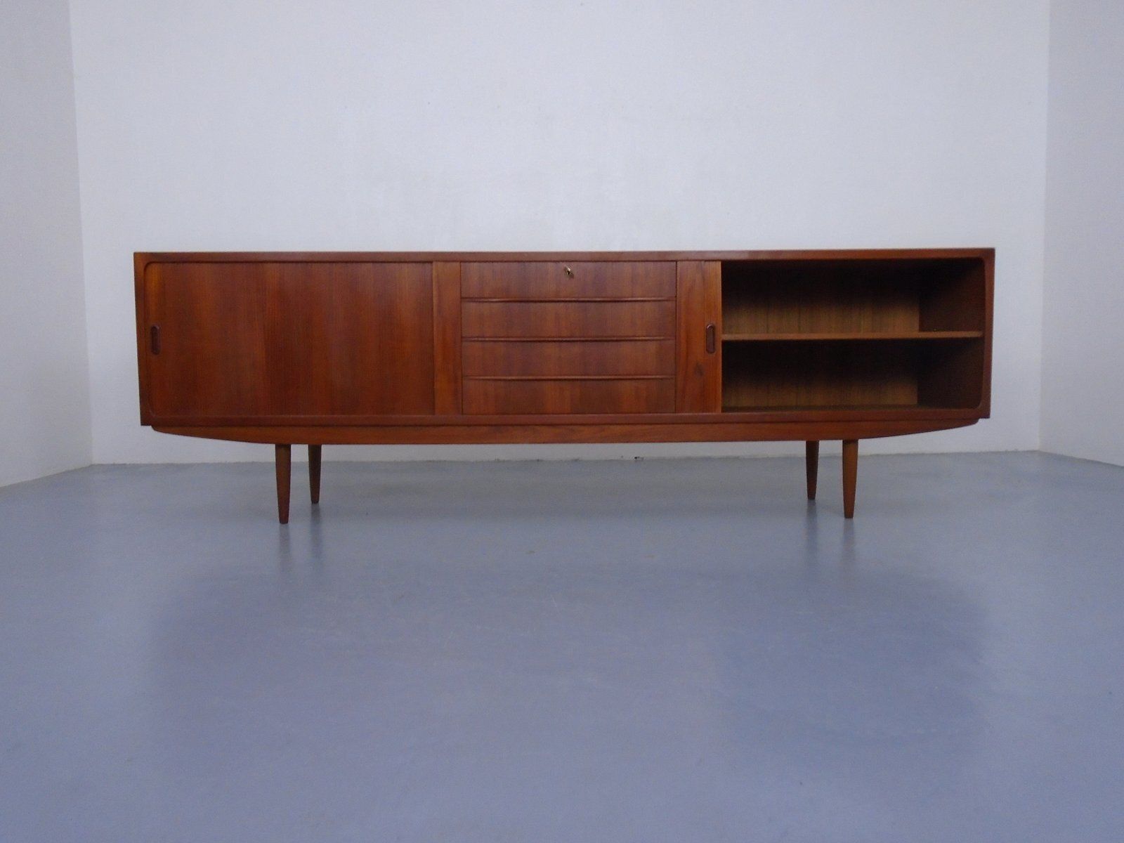 Large Teak Sideboard With Sliding Doors, Denmark, 1950s photo for sale