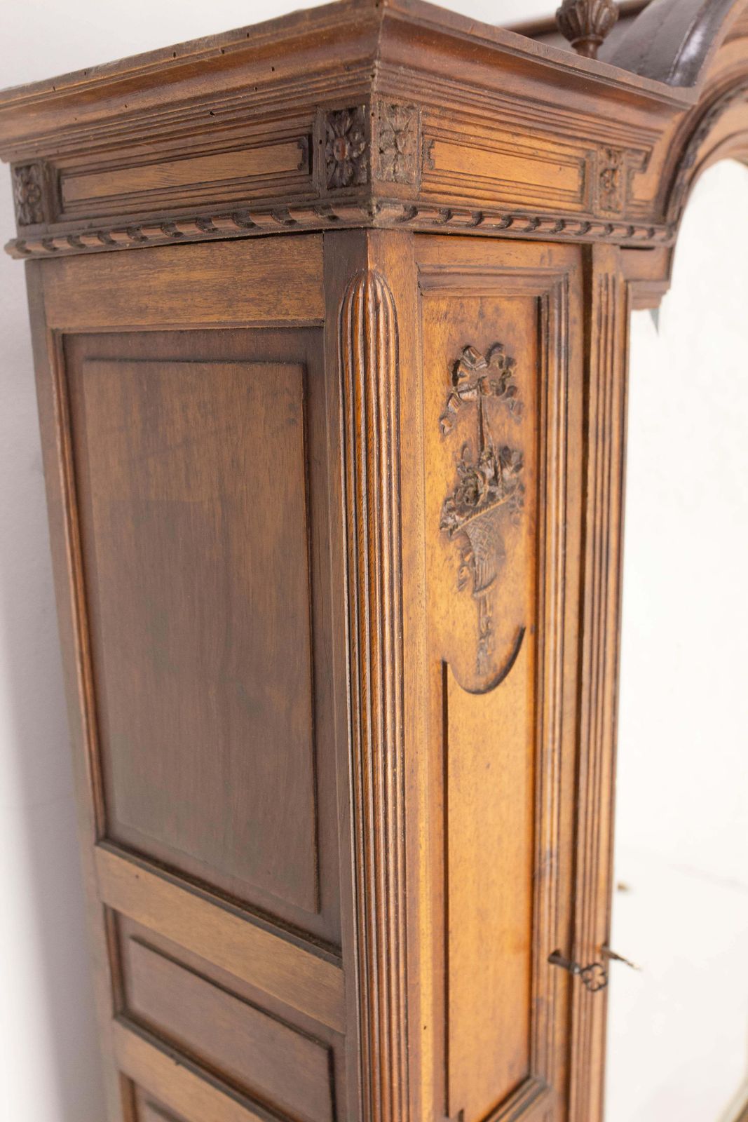 Furniture French Walnut & Beveled Mirror Little Armoire Chef D'oeuvre, Circa 1900 photo