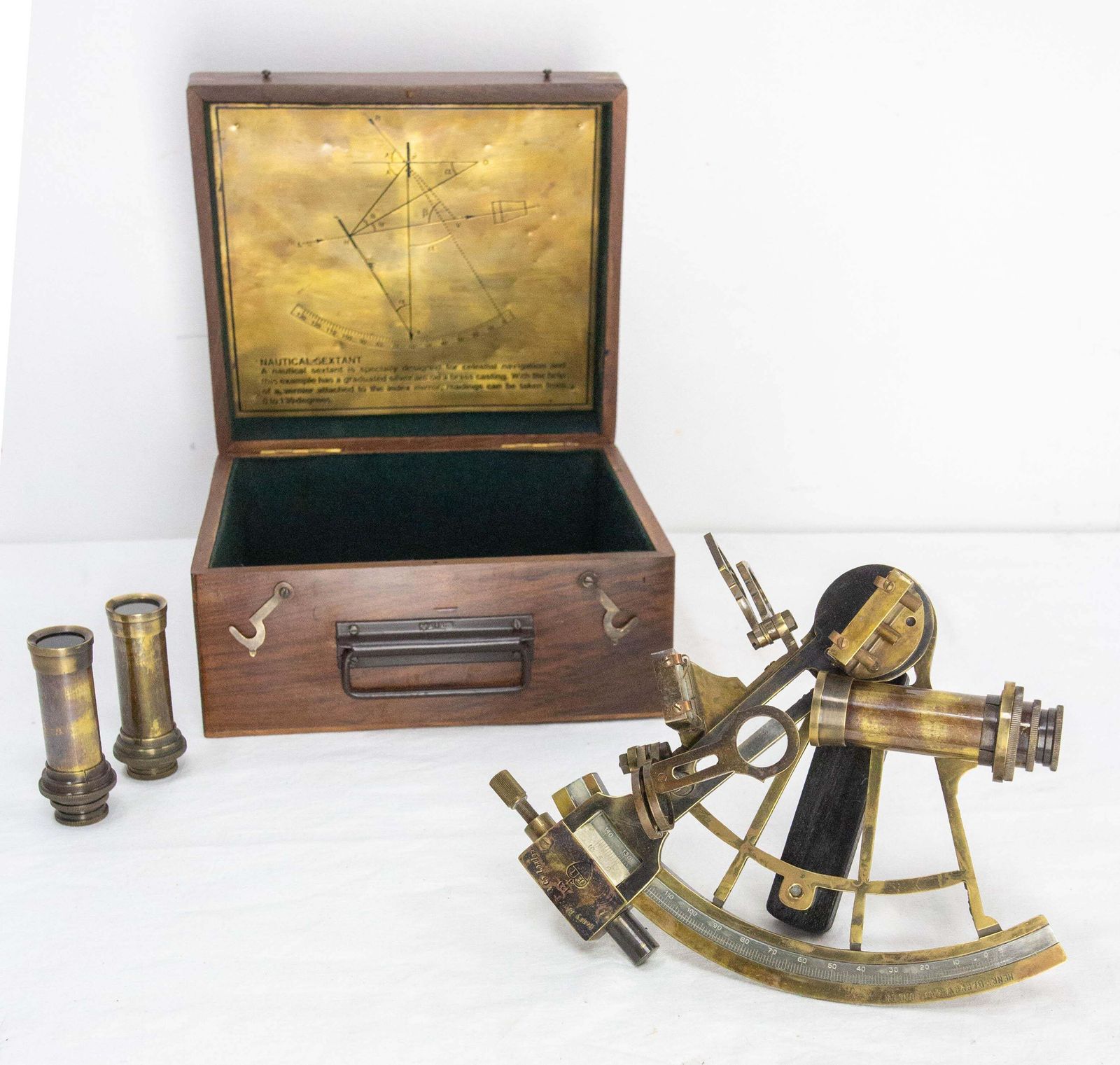 English Antique Brass Sextant Walnut Box With Spare Parts Henry Barrow, C 1880 photo for sale