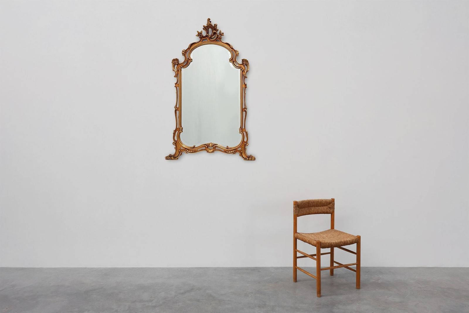 Large 20th Century Louis XV Baroque Gilt Wooden Mirror, 1950s photo Home Decor