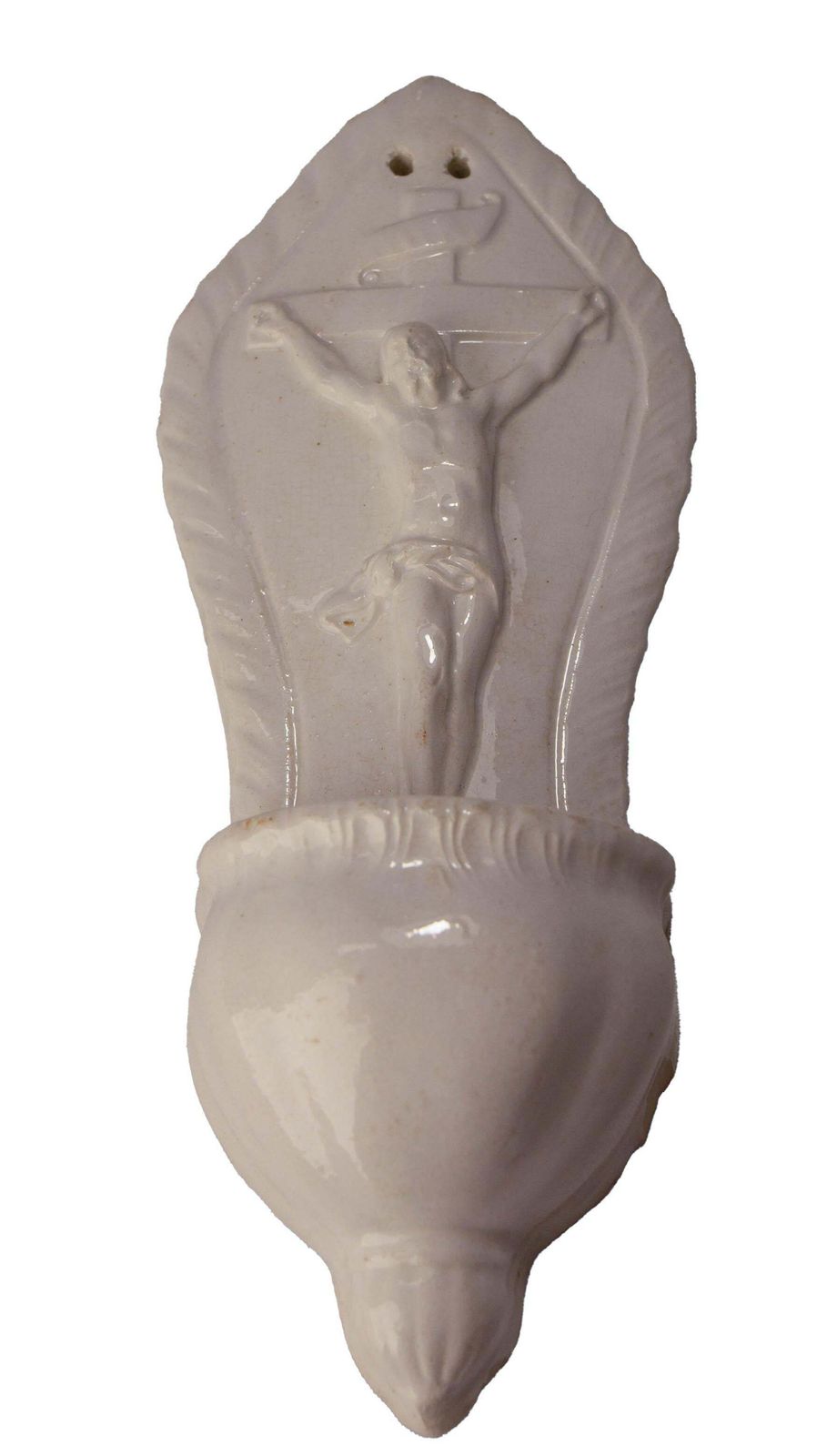 French Vintage Faience Crucifix Holy Water Font Faience Circa 1960 photo furniture