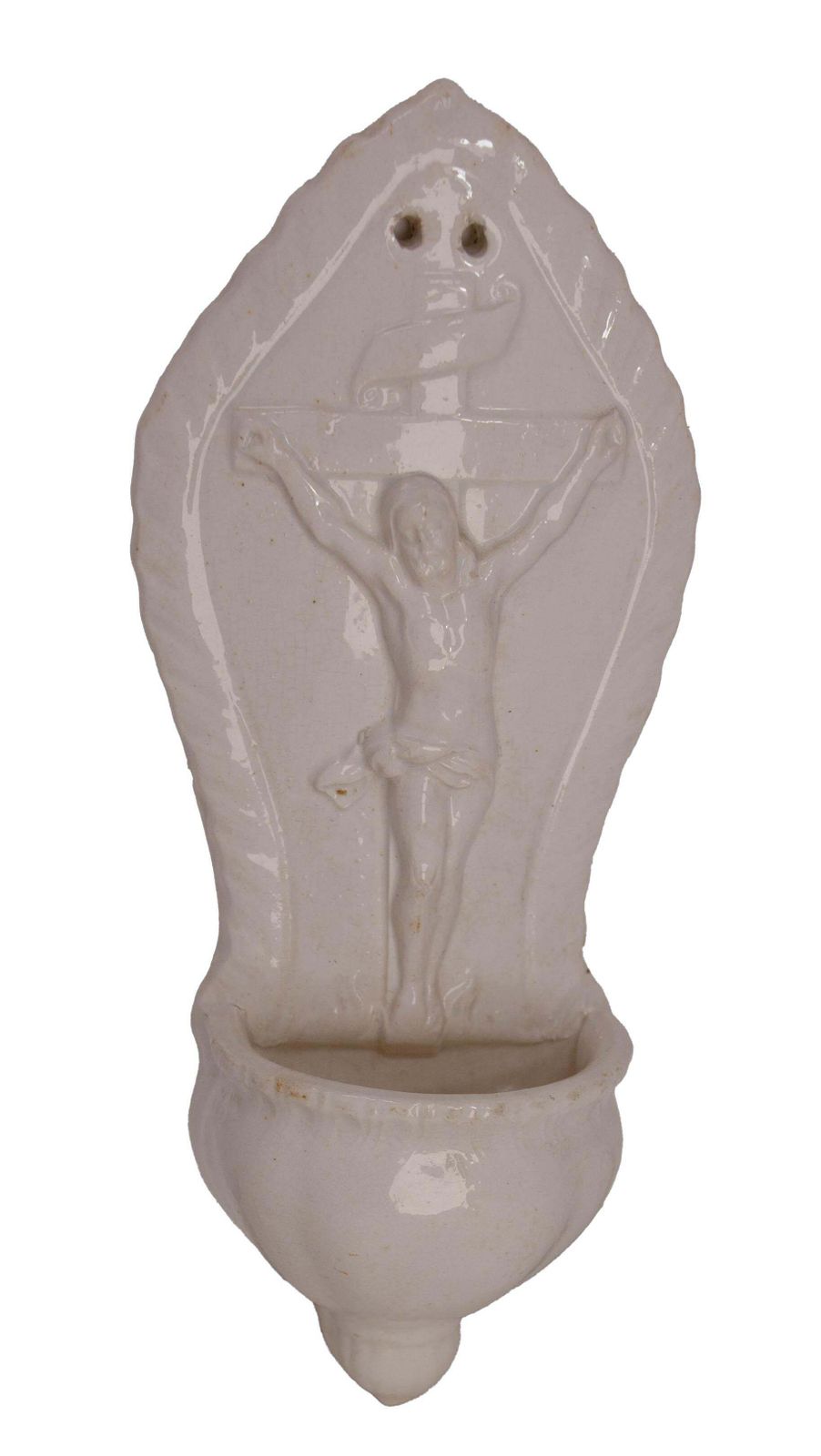 French Vintage Faience Crucifix Holy Water Font Faience Circa 1960 photo 309.0