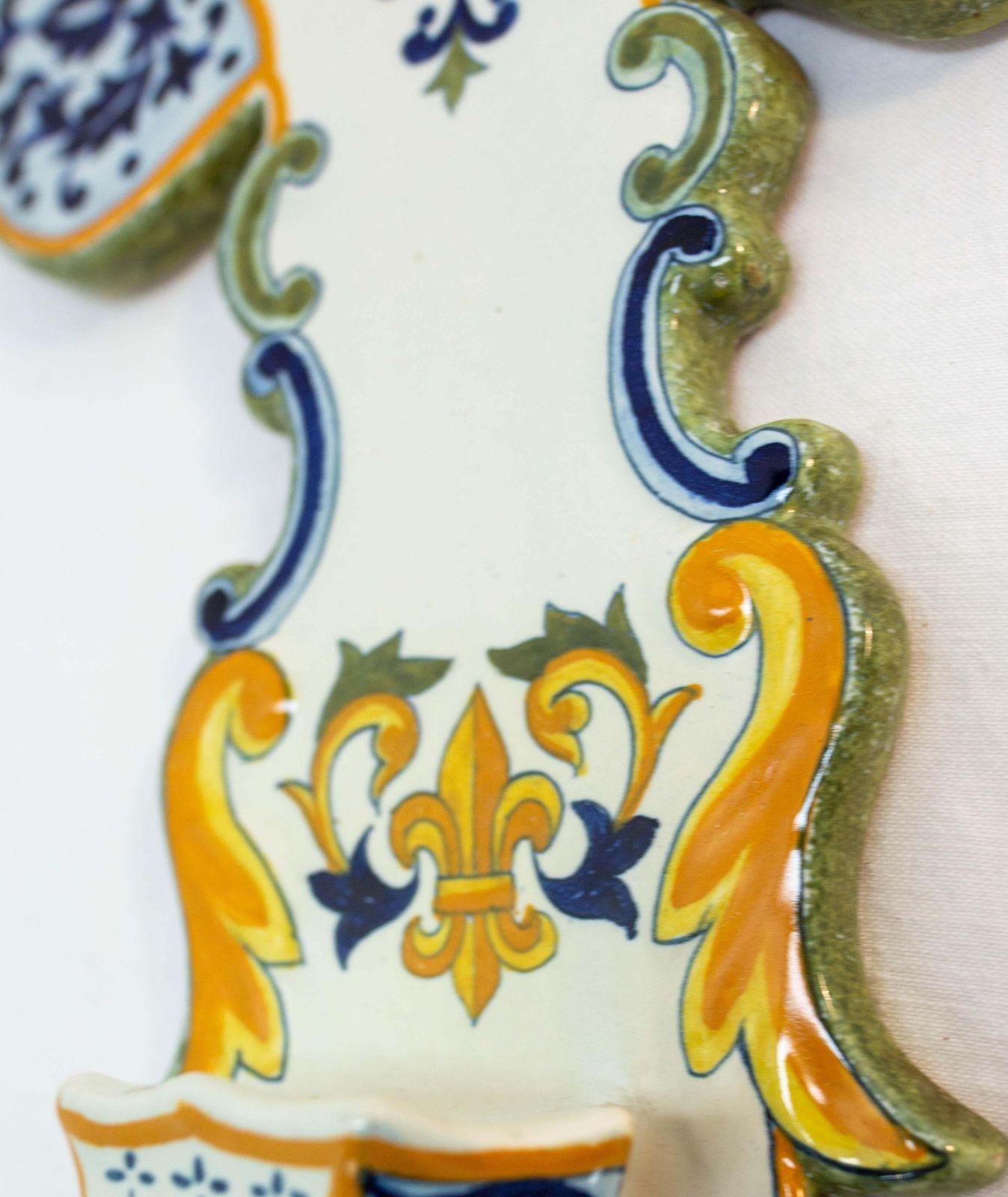 French Faience Wall Cross With Holy Water Font Henriot Quimper, 20th Mid Century photo buy