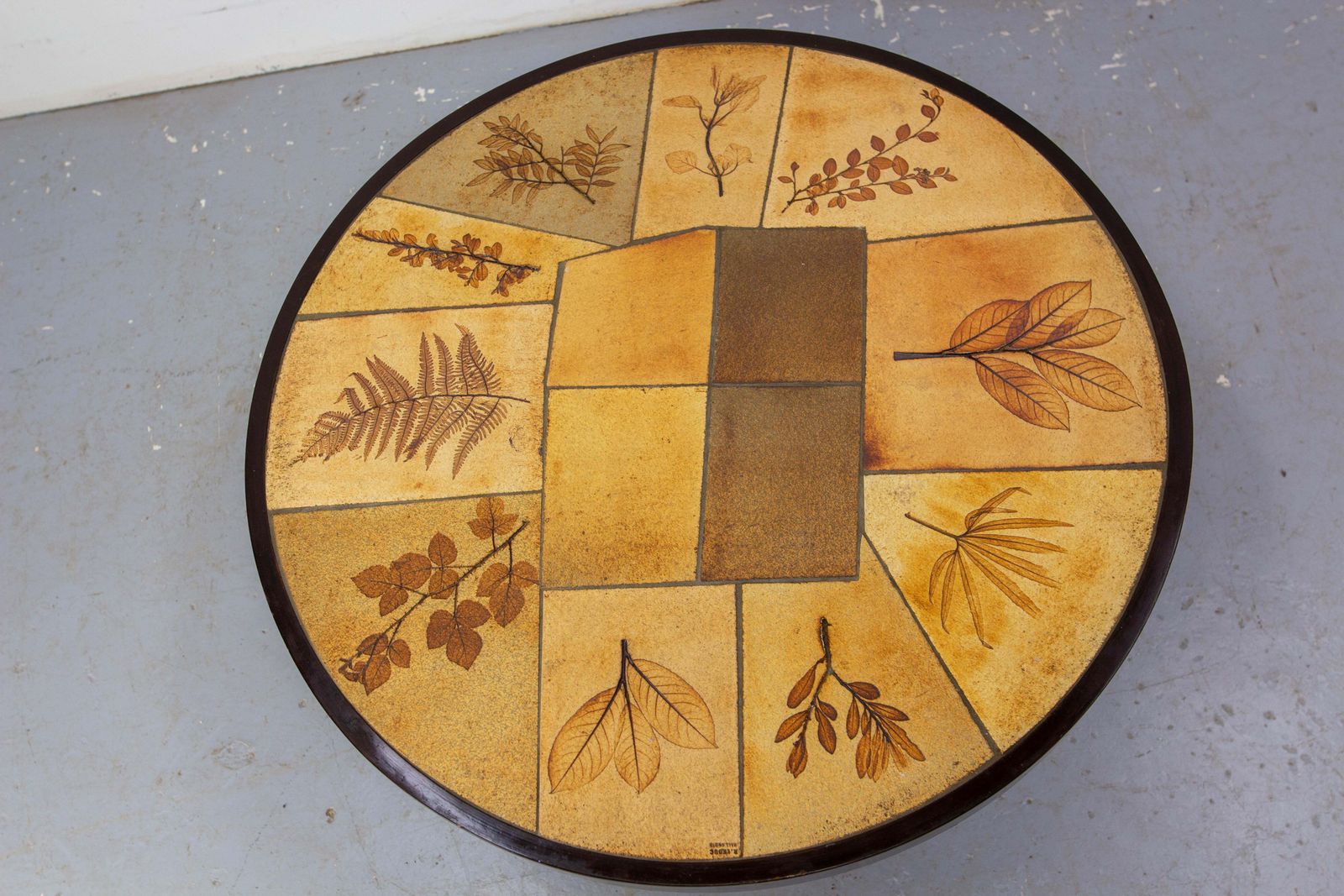 French Round Coffee Table Herbarium Vallauris Ceramics Signed Raymonde Leduc photo buy