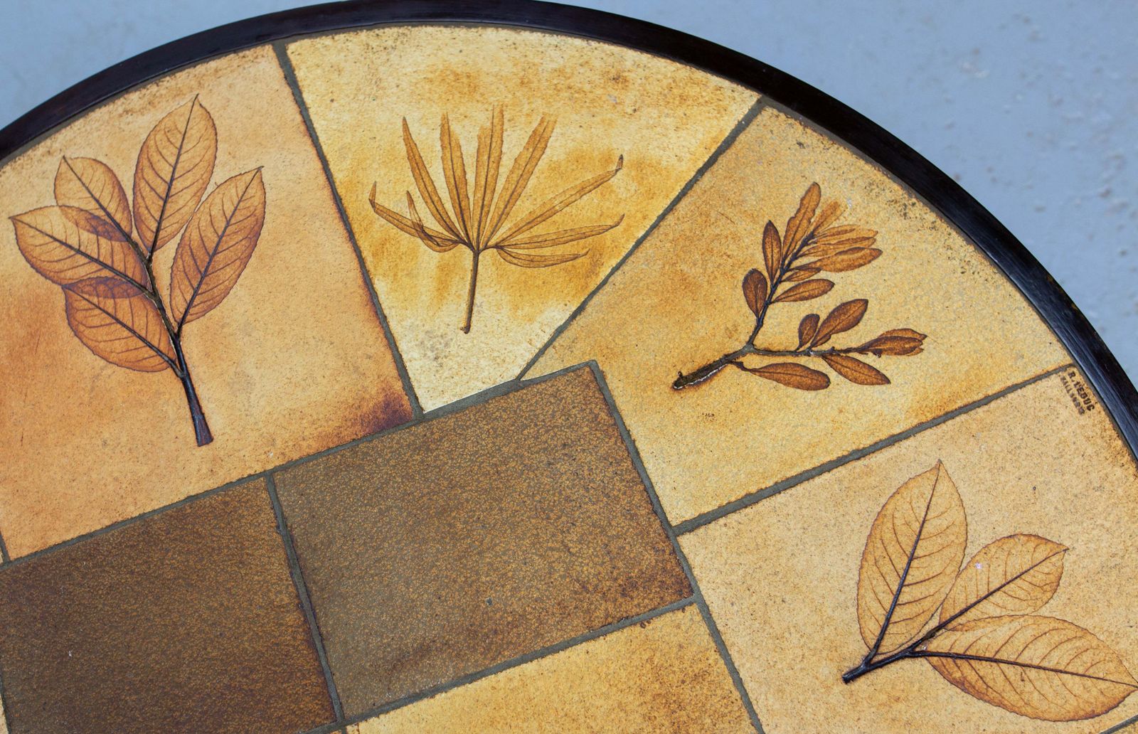 photo for sale French Round Coffee Table Herbarium Vallauris Ceramics Signed Raymonde Leduc