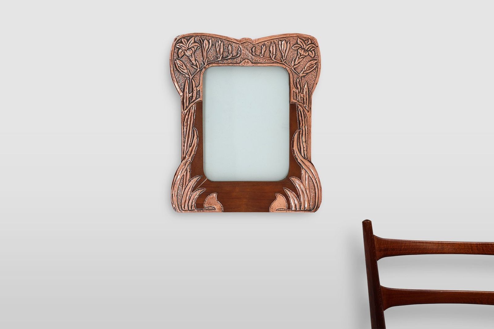 Art Nouveau Embossed Copper And Wood Art Picture Frame, France, 1910s photo furniture