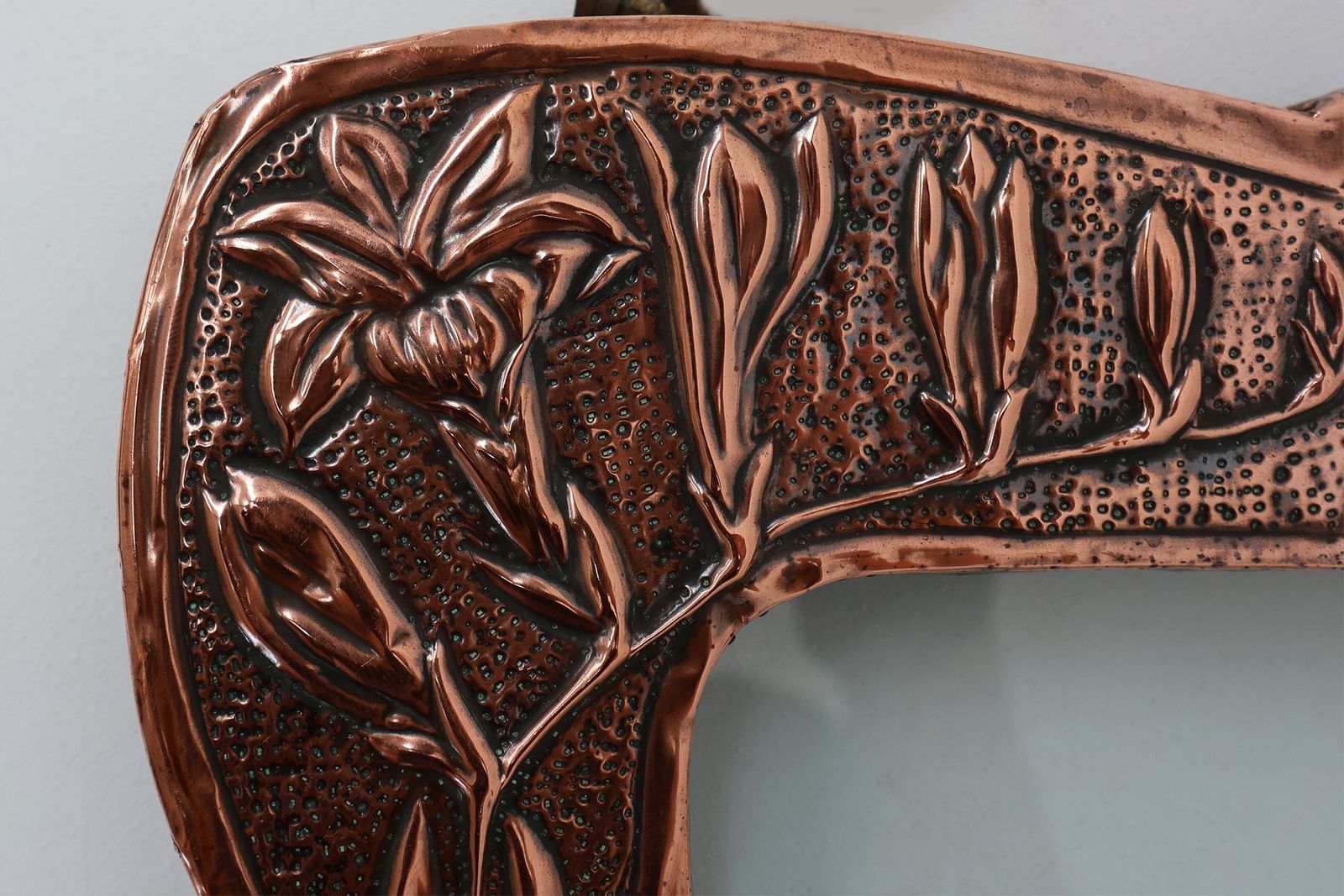 Art Nouveau Embossed Copper And Wood Art Picture Frame, France, 1910s photo Home Decor