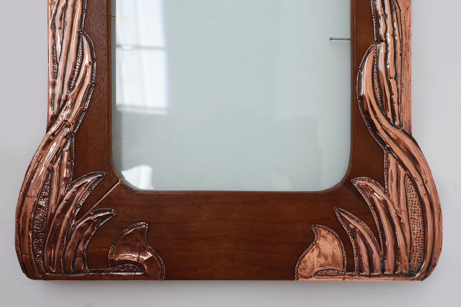 Art Nouveau Embossed Copper And Wood Art Picture Frame, France, 1910s photo 1041.0