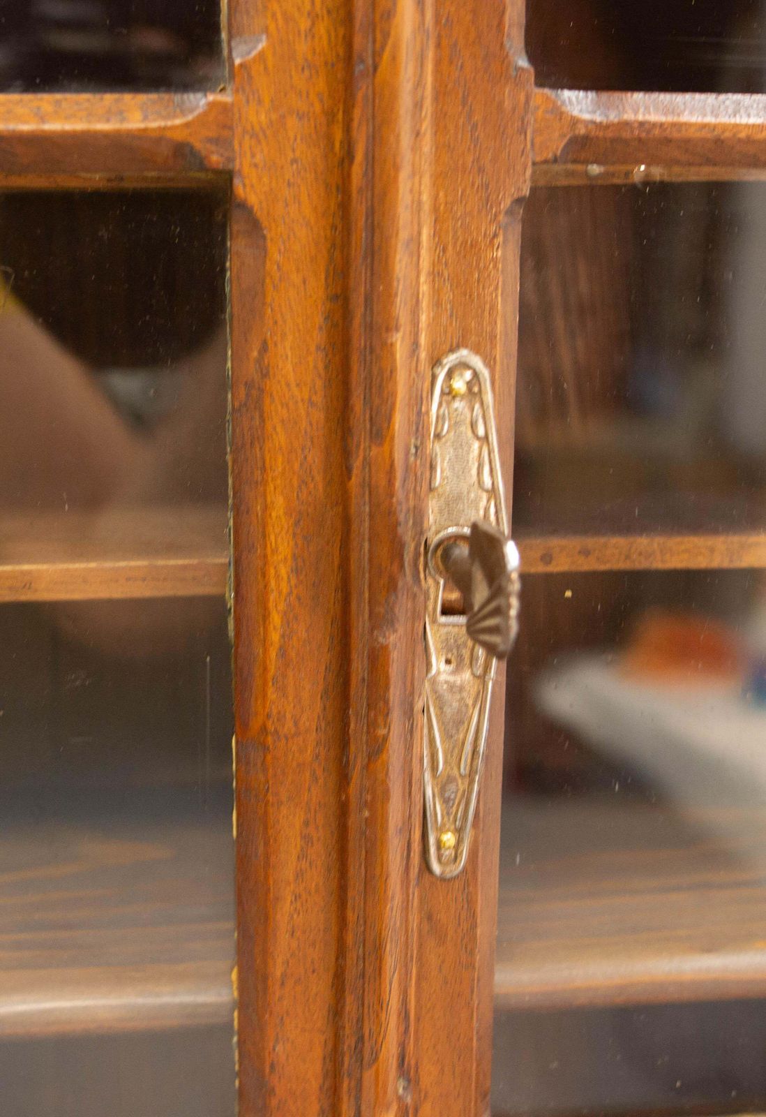 Furniture French Little Armoire Two Doors Oak & Glass Wall Cabinet, Circa 1920 photo