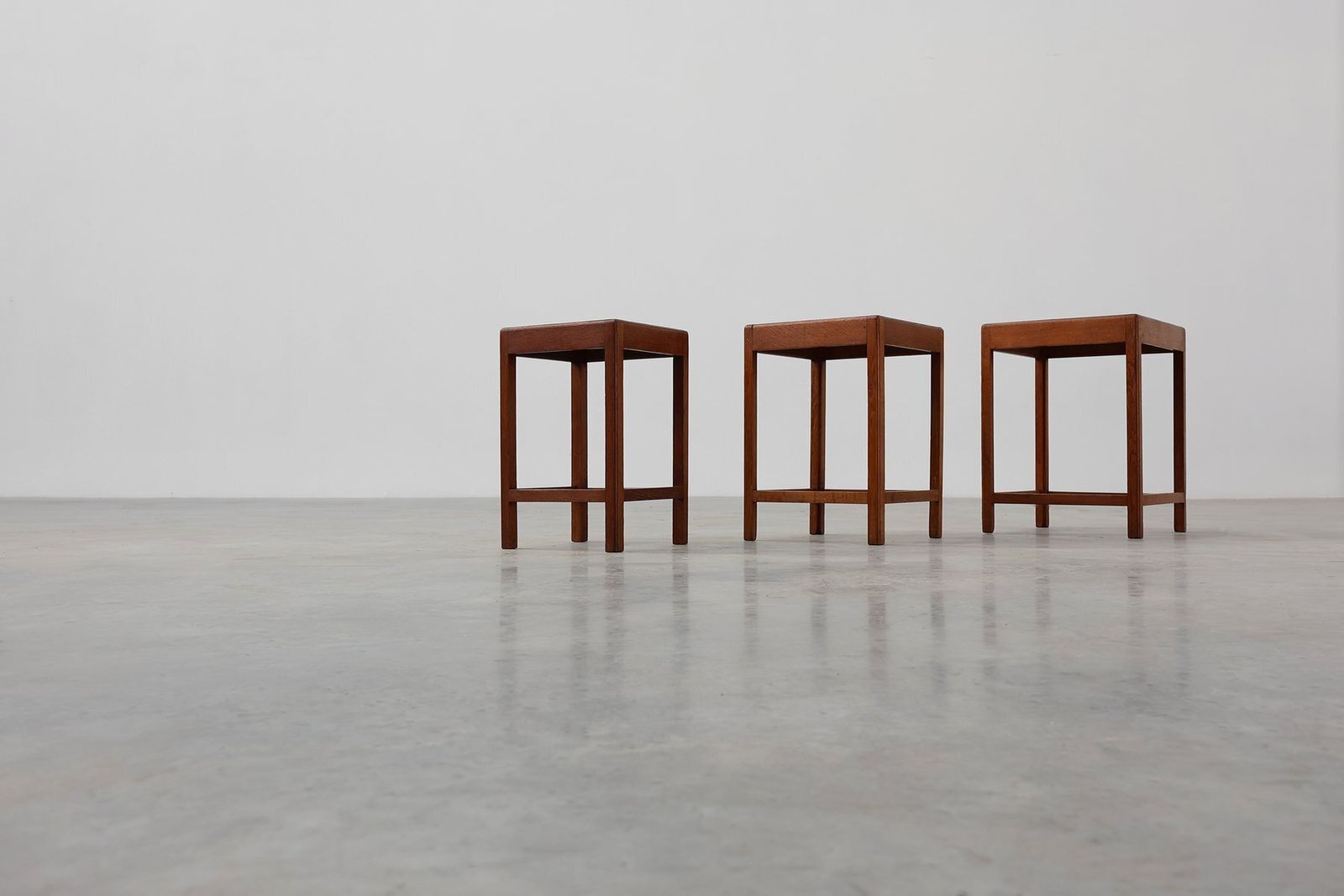 Furniture Art Deco Oak Stacking Tables, France, 1920s, Set Of 3 photo