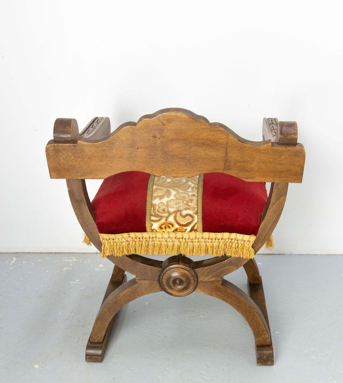 French Carved Beech & Upholstery Curule Or Dagobert Armchair, Circa 1960 photo buy