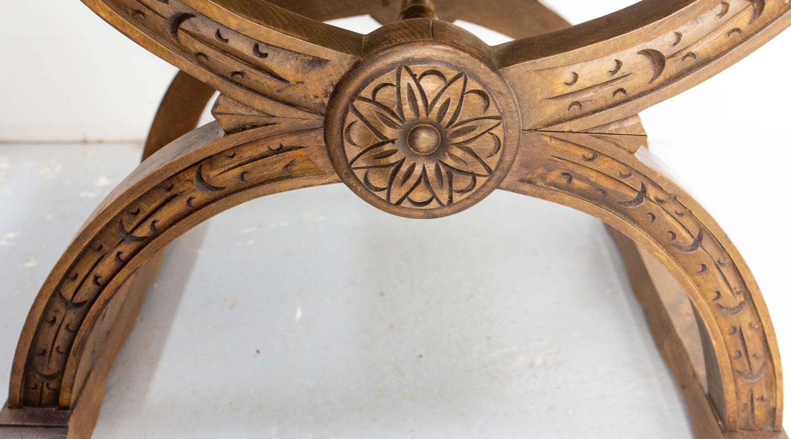 photo for sale French Carved Beech & Upholstery Curule Or Dagobert Armchair, Circa 1960