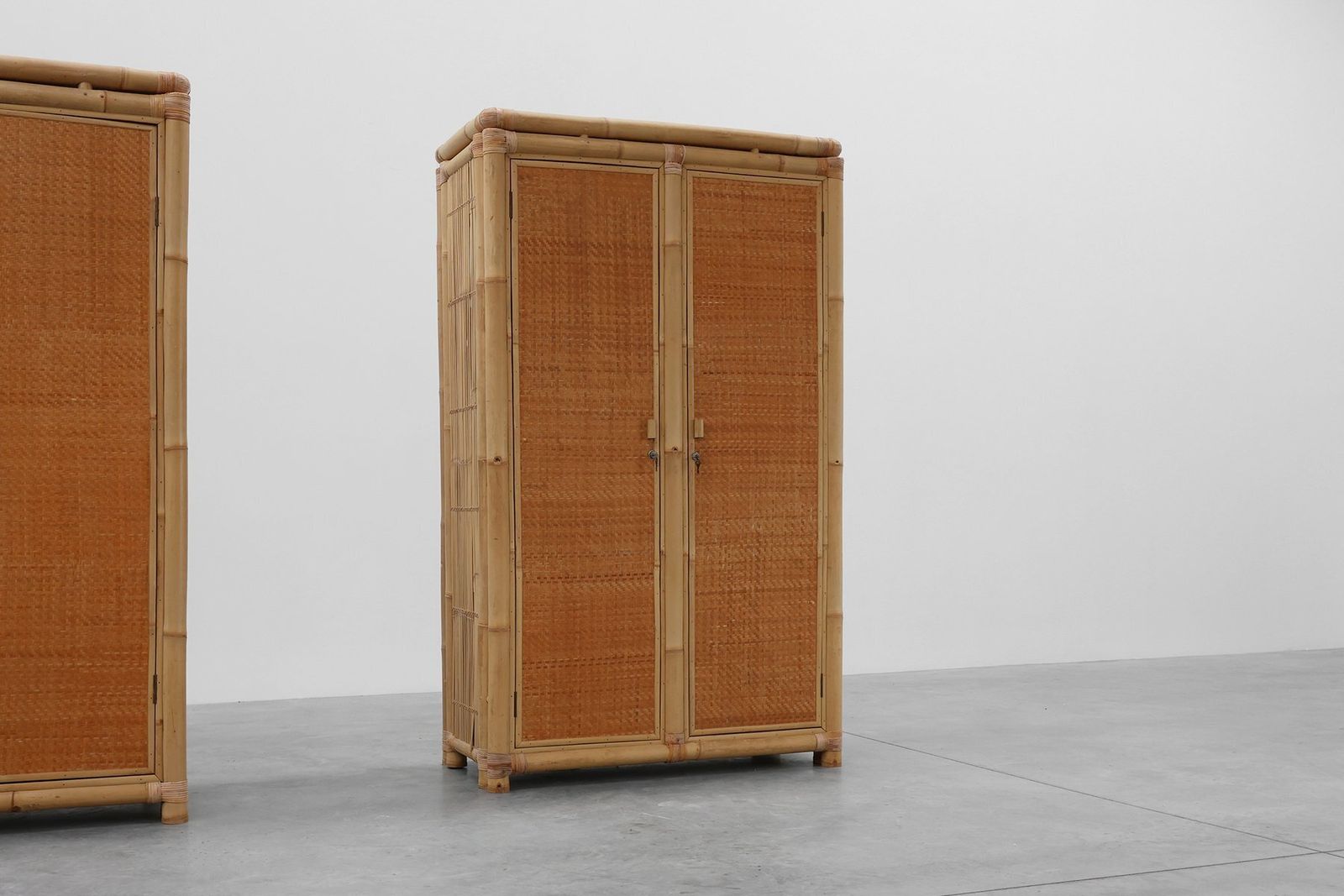 photo for sale Mid Century Bamboo And Rattan Wardrobe, Italy, 1960s