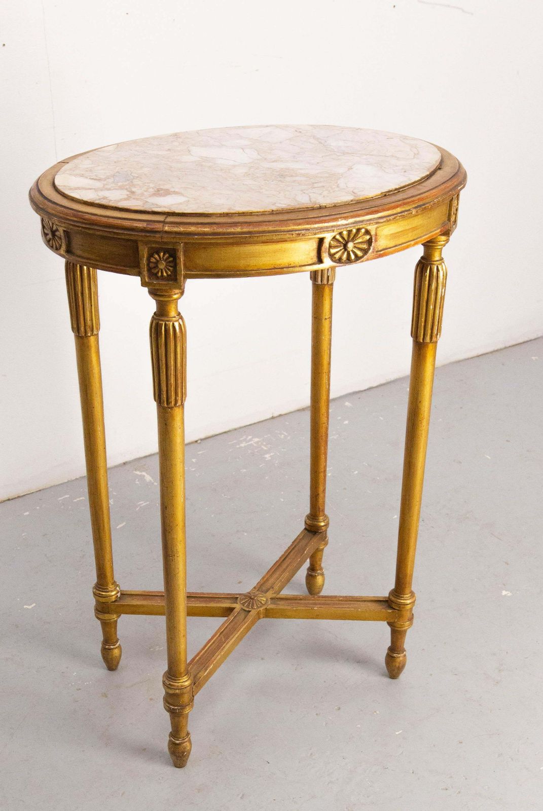 French Painted Wood & Marble Top Sellette Louis XVI Style Circa 1960 photo furniture