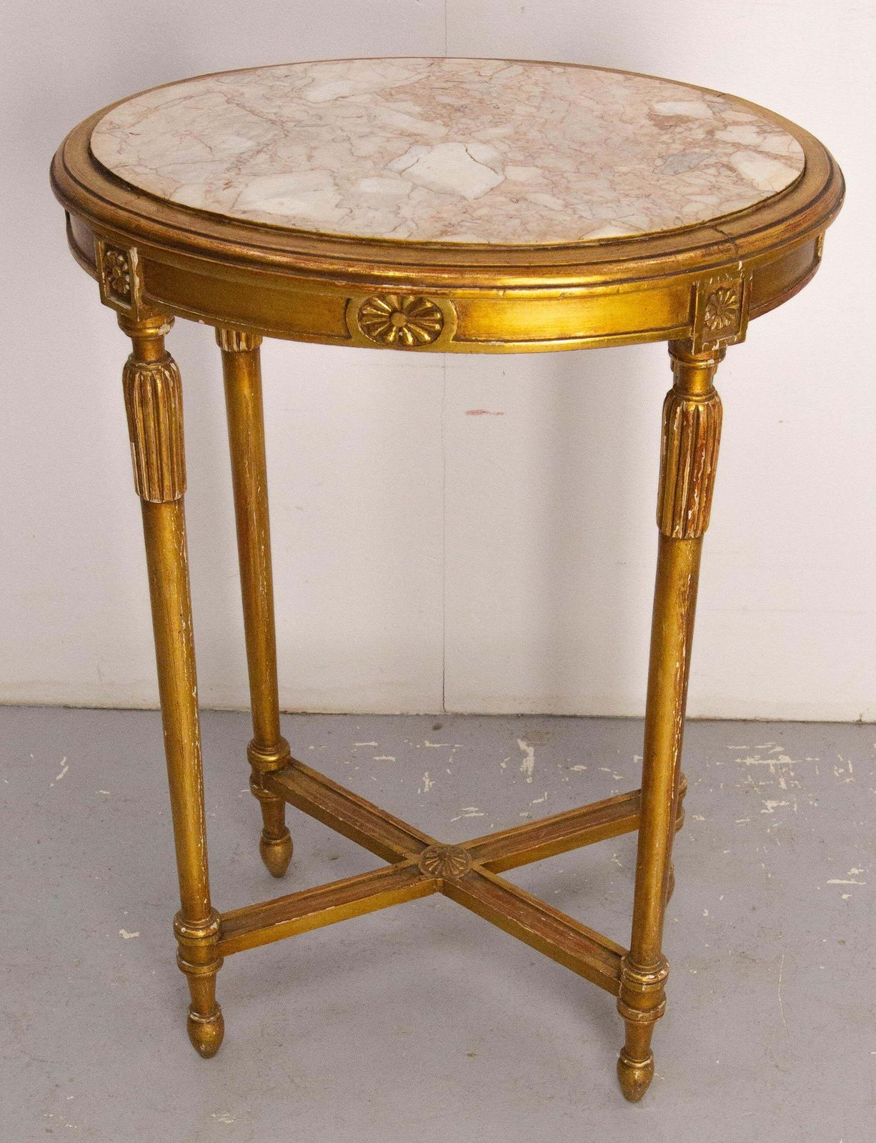 French Painted Wood & Marble Top Sellette Louis XVI Style Circa 1960 photo vinterior
