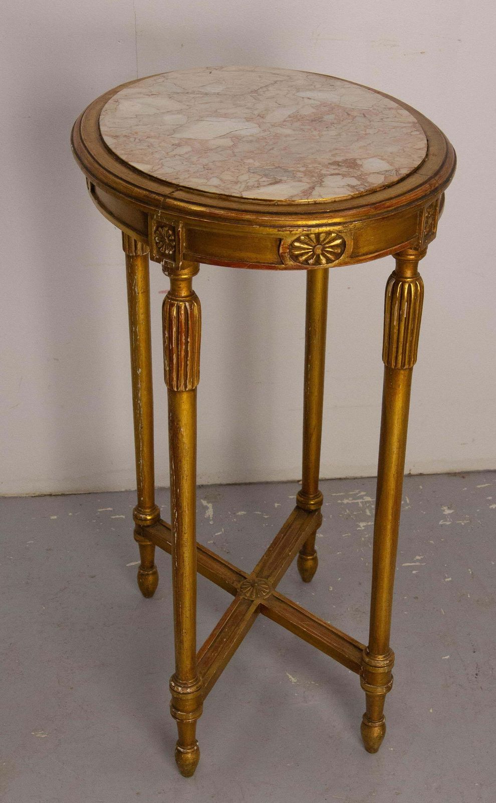 French Painted Wood & Marble Top Sellette Louis XVI Style Circa 1960 photo buy