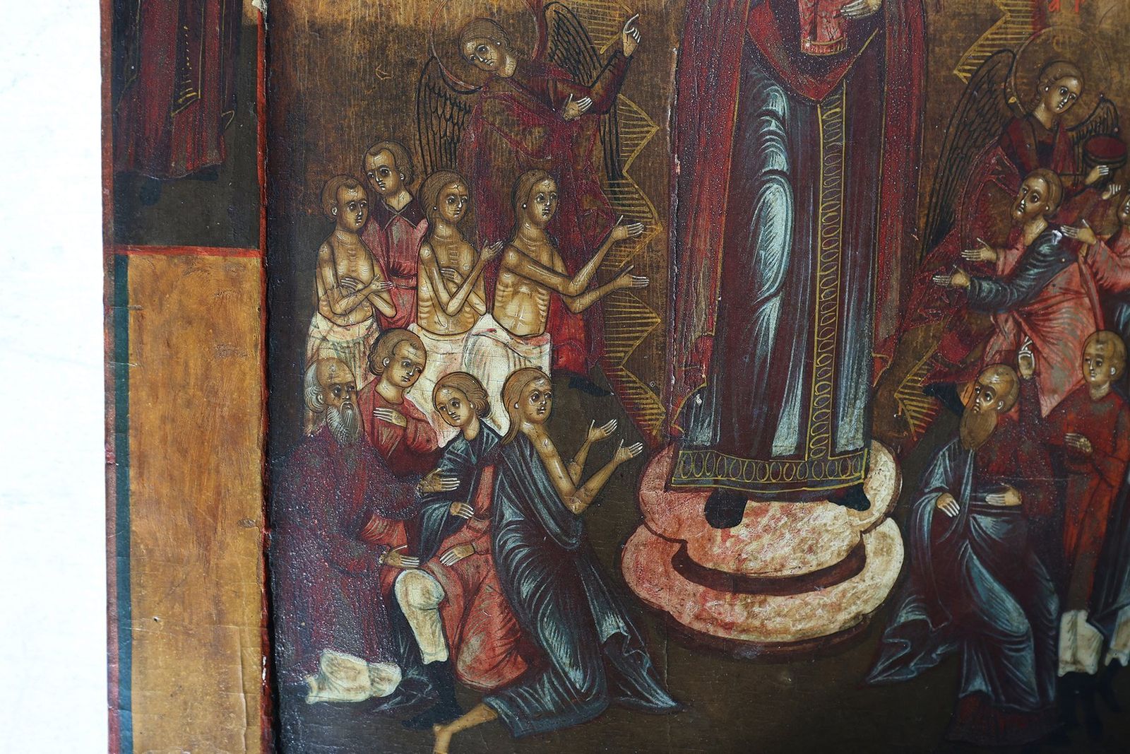 Traditional Religious Icon With Mother Of God, Joy Of All Who Sorrow, 1800s, Tempera On Wood photo vinterior