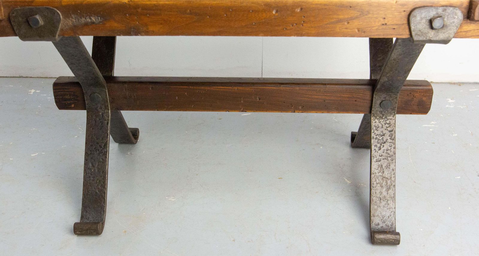 718.0 French Terracotta Tiles & Chestnut Top & Wrought Iron Coffee Table, Circa 1960 photo
