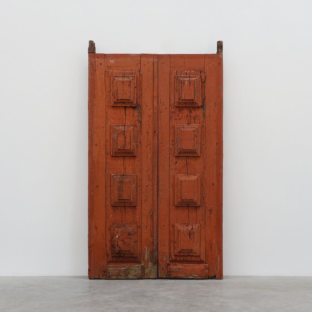 Large 17th Century Terracotta Lacquered Oak Monastery Doors, Portugal, Set Of 2