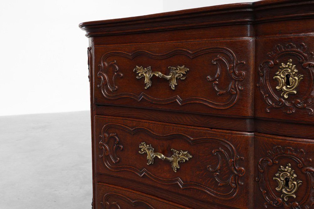 French Louis XV Style Hand Crafted Oak Chest Of Drawers, 18th Century photo furniture