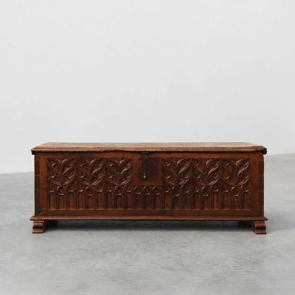 Large 16th Century Gothic Carved Oak Chest, France