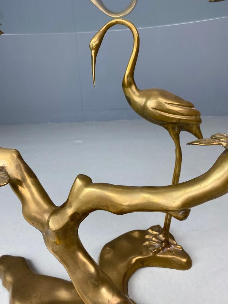 Willy Daro Coffee Table Crane Bird Brass Bonsai Tree 1970 Belgium photo vintage