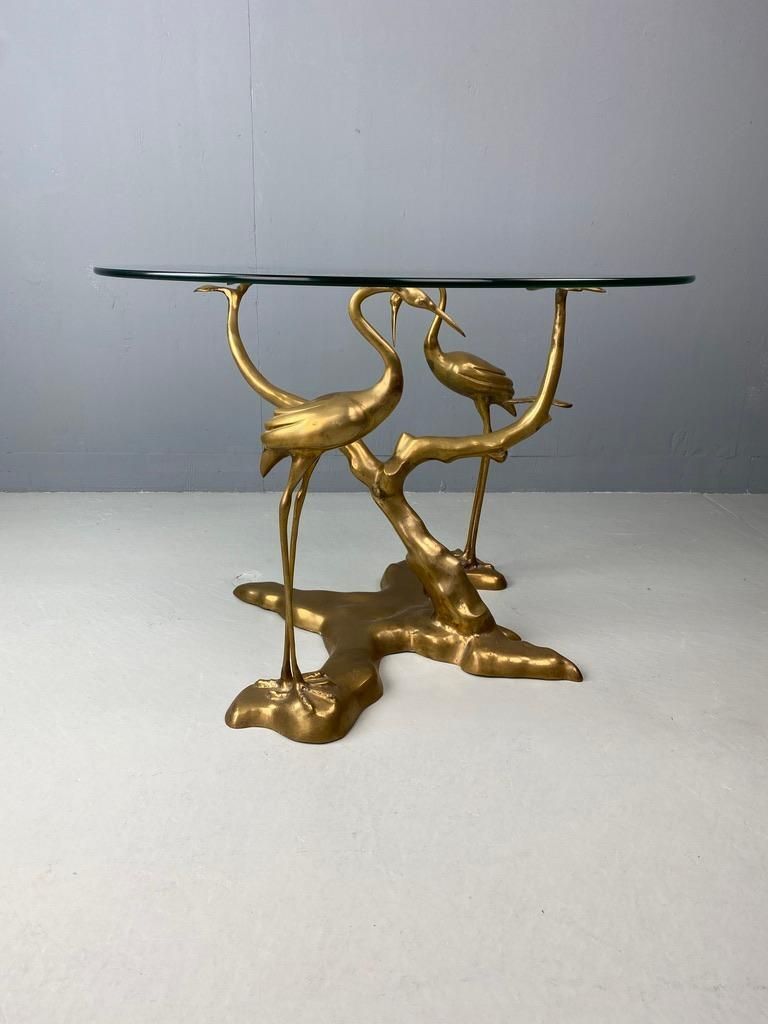 Furniture Willy Daro Coffee Table Crane Bird Brass Bonsai Tree 1970 Belgium photo