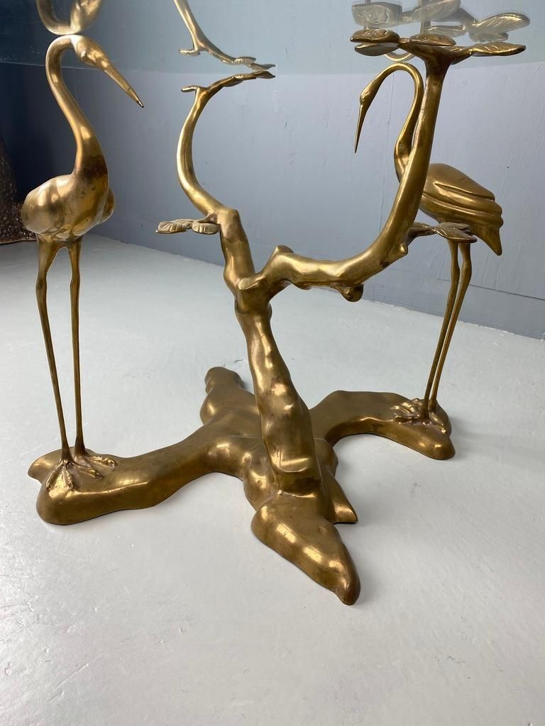 2433.0 Willy Daro Coffee Table Crane Bird Brass Bonsai Tree 1970 Belgium photo