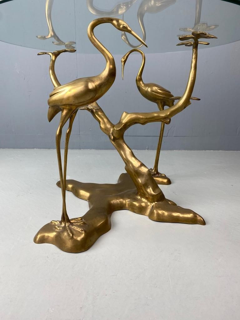photo vinterior Willy Daro Coffee Table Crane Bird Brass Bonsai Tree 1970 Belgium