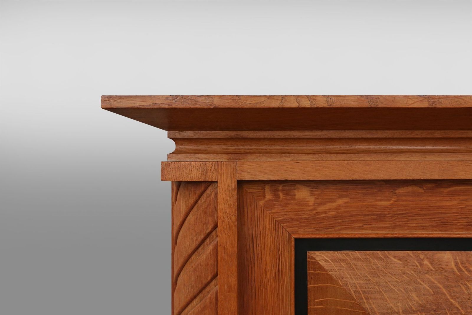 Art Deco Brutalist Belgian Sideboard In Oak And Brass Details, 1940s photo vinterior