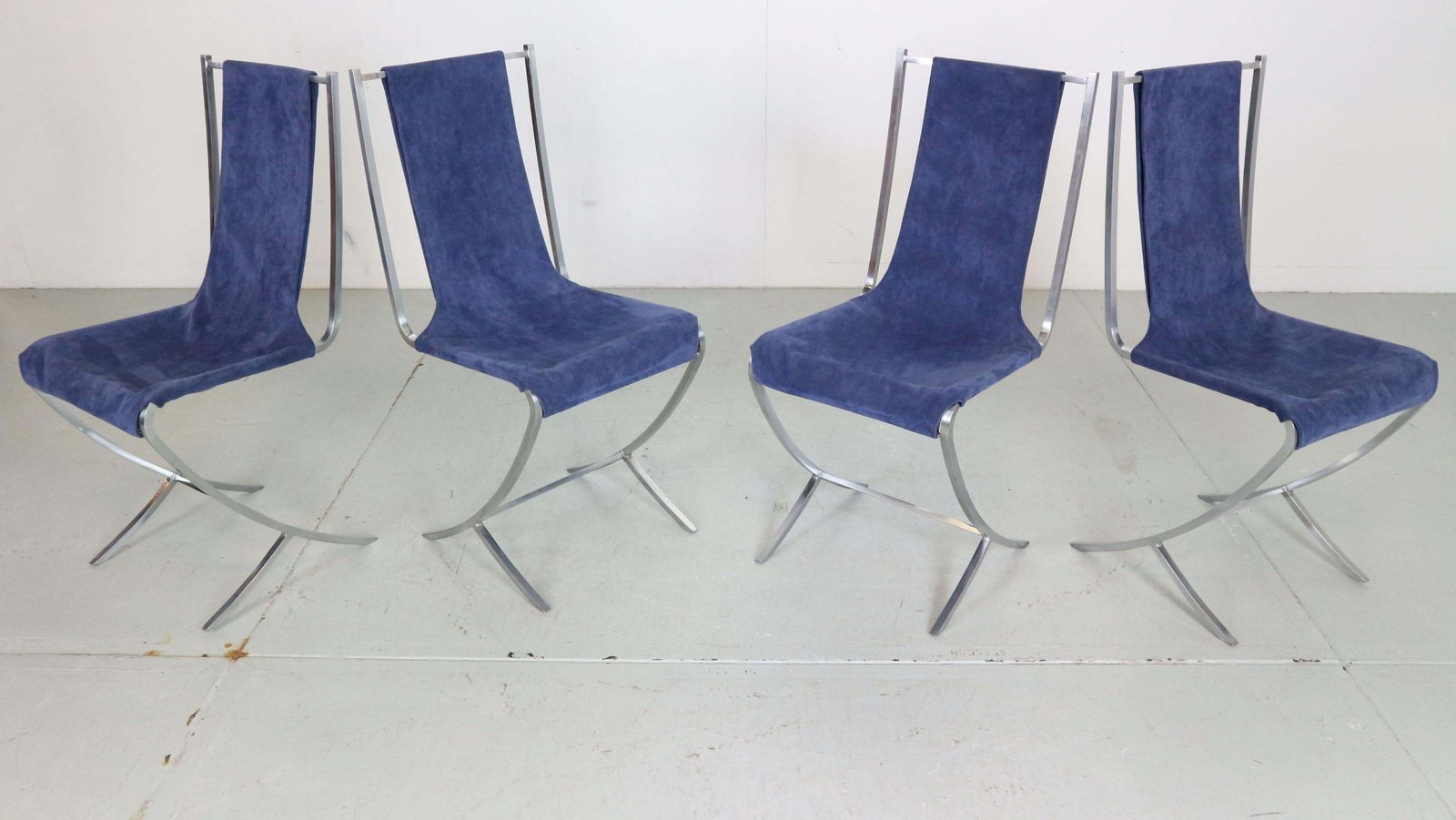Pierre Cardin Set Of 4 Dinning Chairs Velvet& Steel For Maison Jansen, 1970 photo furniture