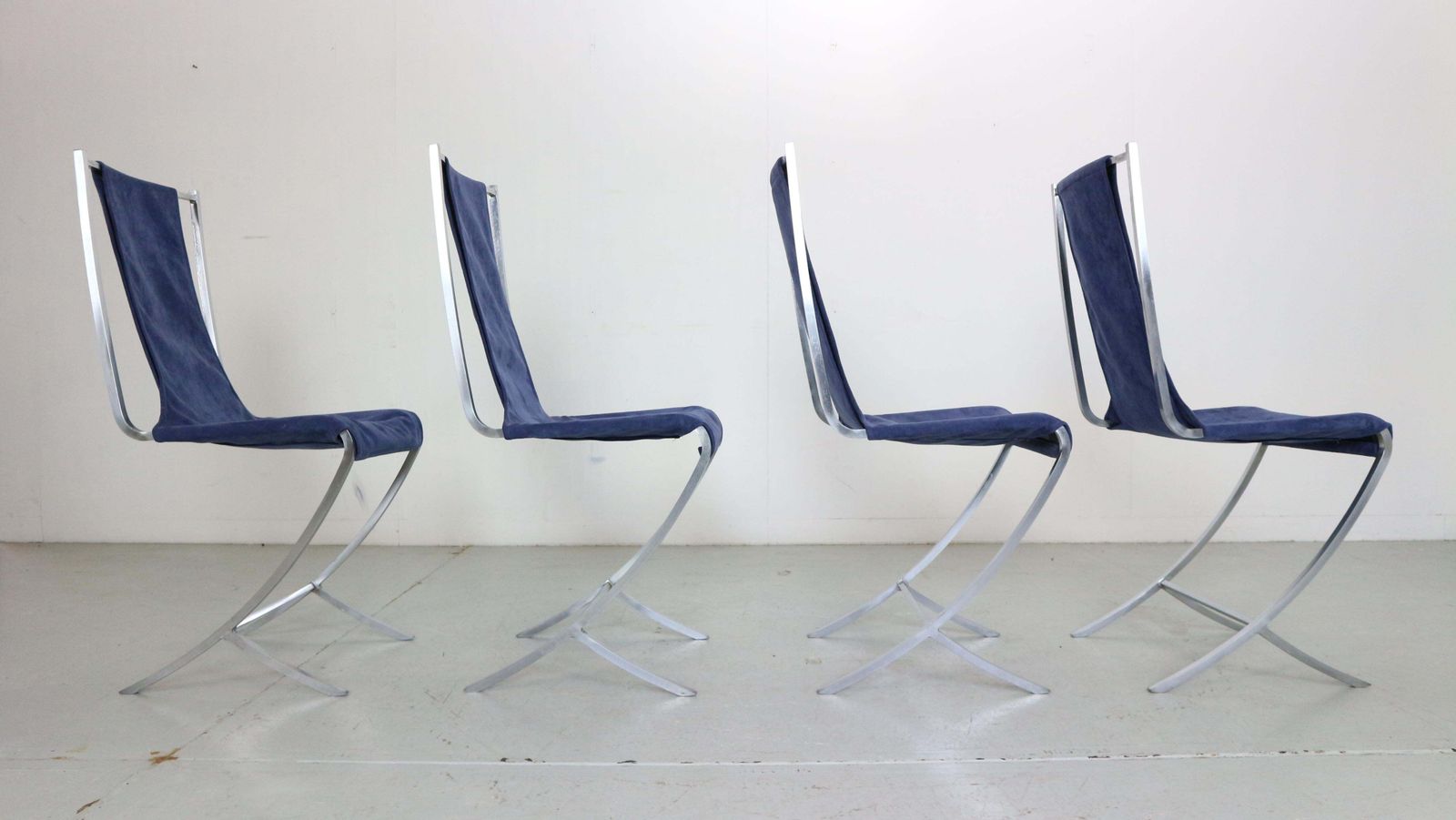Pierre Cardin Set Of 4 Dinning Chairs Velvet& Steel For Maison Jansen, 1970 photo vintage