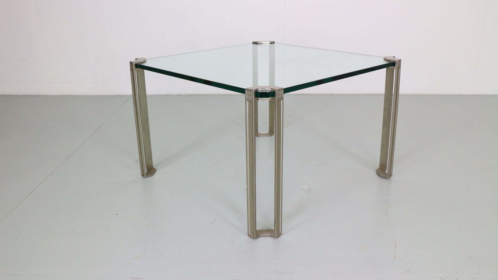 Peter Ghyczy For Ghyzcy Square Glass Coffee Table, 1970's Hollywood Regency photo vintage
