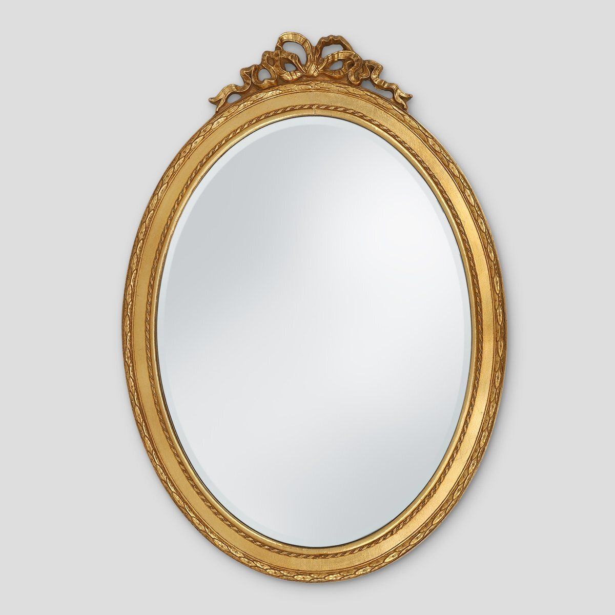 Oval Shaped Carved Gilded Baroque Mirror With Beveled Glass, 1960s