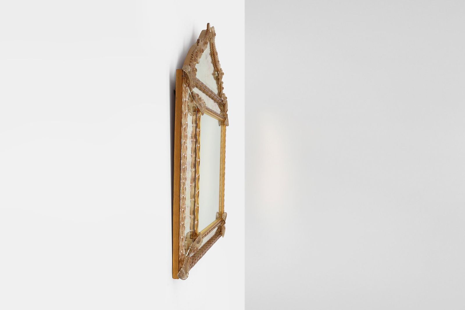 photo for sale Large Venetian Mirror In Murano Glass By Art Venitien, 1960s