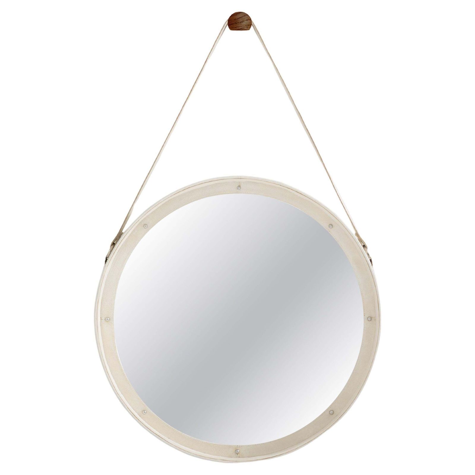 Jacques Adnet Original Cream Leather Round Mirror 1940