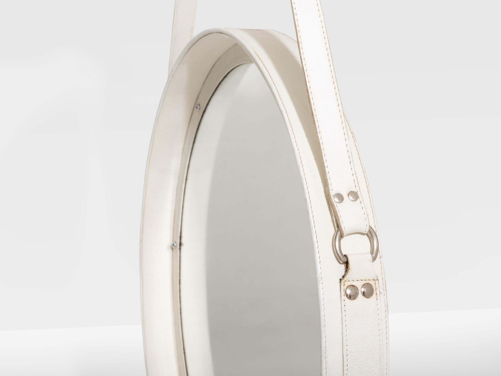 Jacques Adnet Original Cream Leather Round Mirror 1940 photo 12931.0