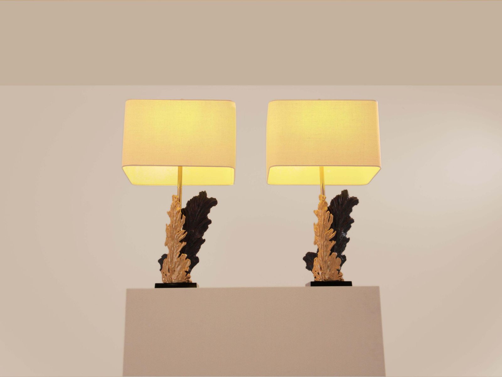 Lighting Philippe Cheverny Pair Of Large Resin And Bronze Table Lamps 1970s photo