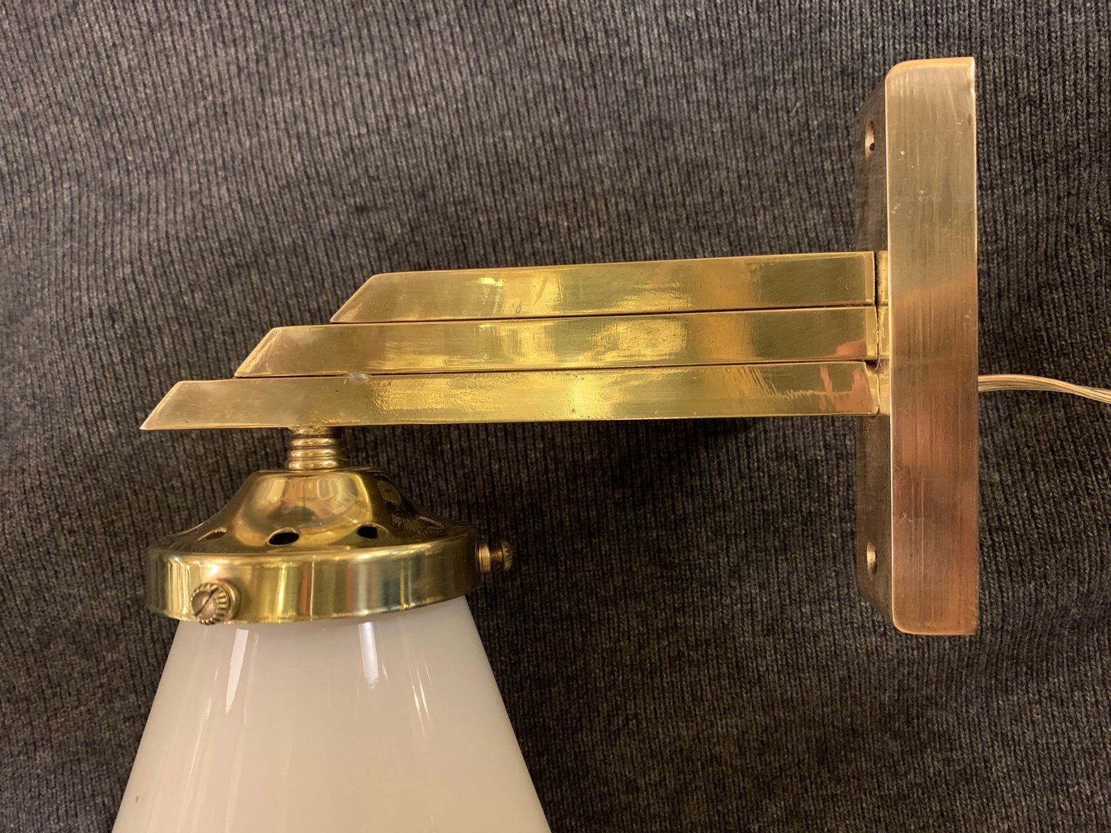 Italian Art Deco Brass Wall Lamps With Opaline Glass Tulip Shades, 1920s, Set Of 2 photo buy