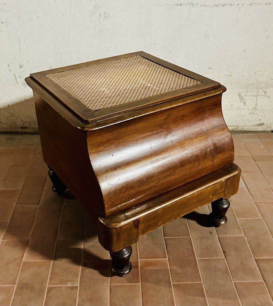 English Ladder Container In Walnut And Silkscreened Leather, Late 19th Century photo furniture