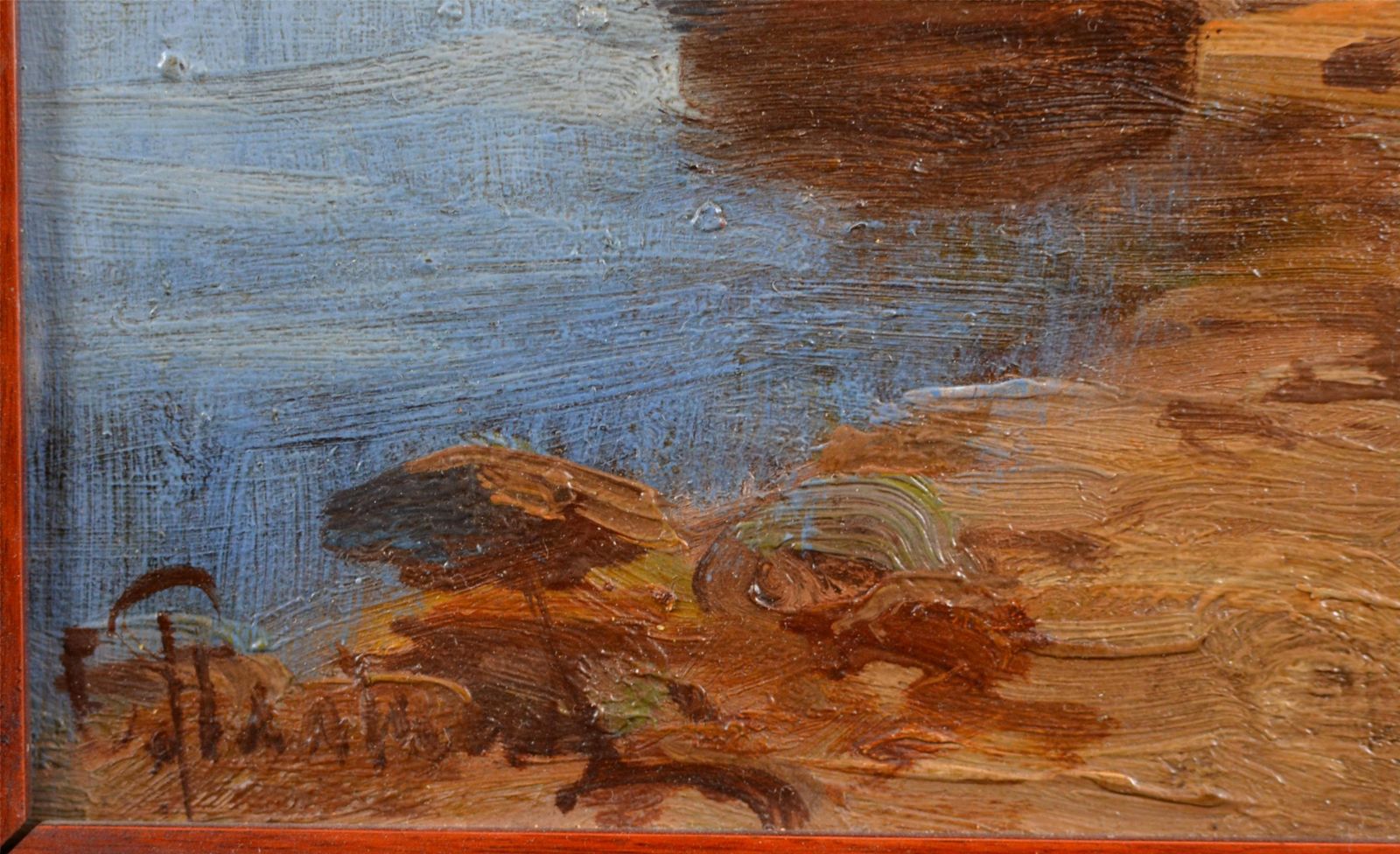 Semyon Sergeevich Platonovpine Trees On The River Bank  Cardboard, Oil, 39x20 Cm photo vintage