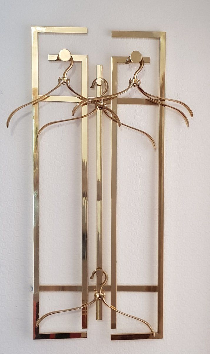 Art Deco Brass Wall Rack With Hangers, 1980s, Set Of 5