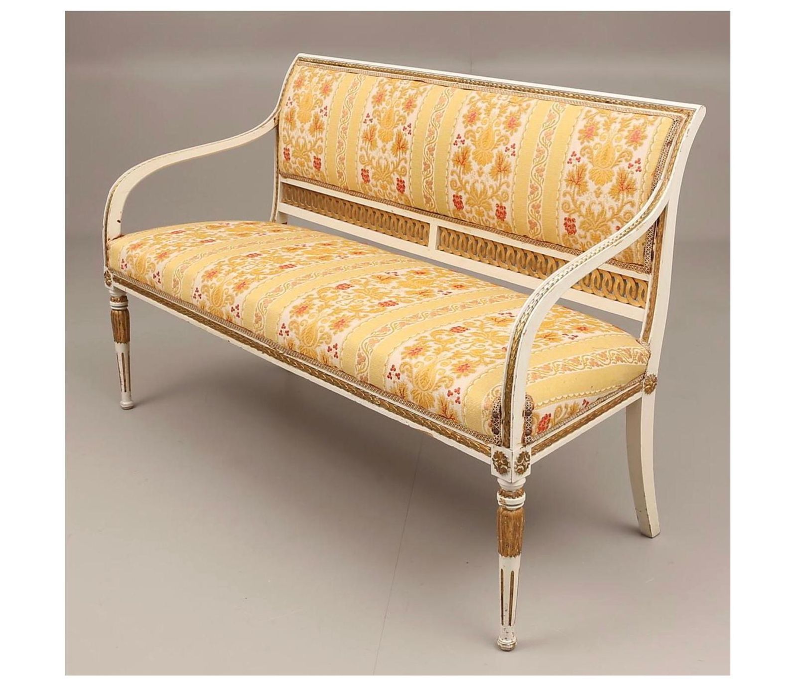 Swedish Gustavian Sofa Couch Loveseat White Carved, Late 19th Century 3 Seat photo furniture