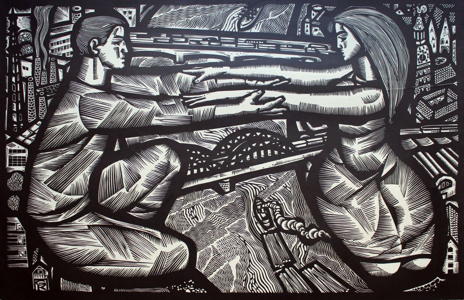 Gunars Krollisbridges. From The Series “My Riga”. 1967.  Paper, Linocut, 69x103 Cm.1967