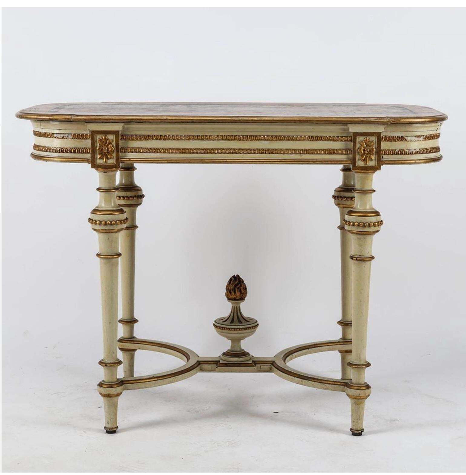 Swedish Gustavian Antique Table White Gold Carved Detail, 1800s photo furniture